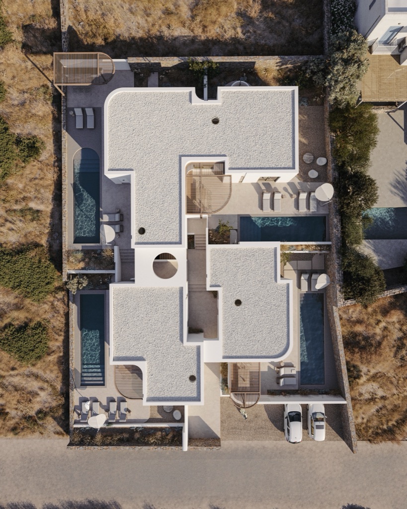 Top-down aerial of Rastonee, drawn in chalk and pool blue.